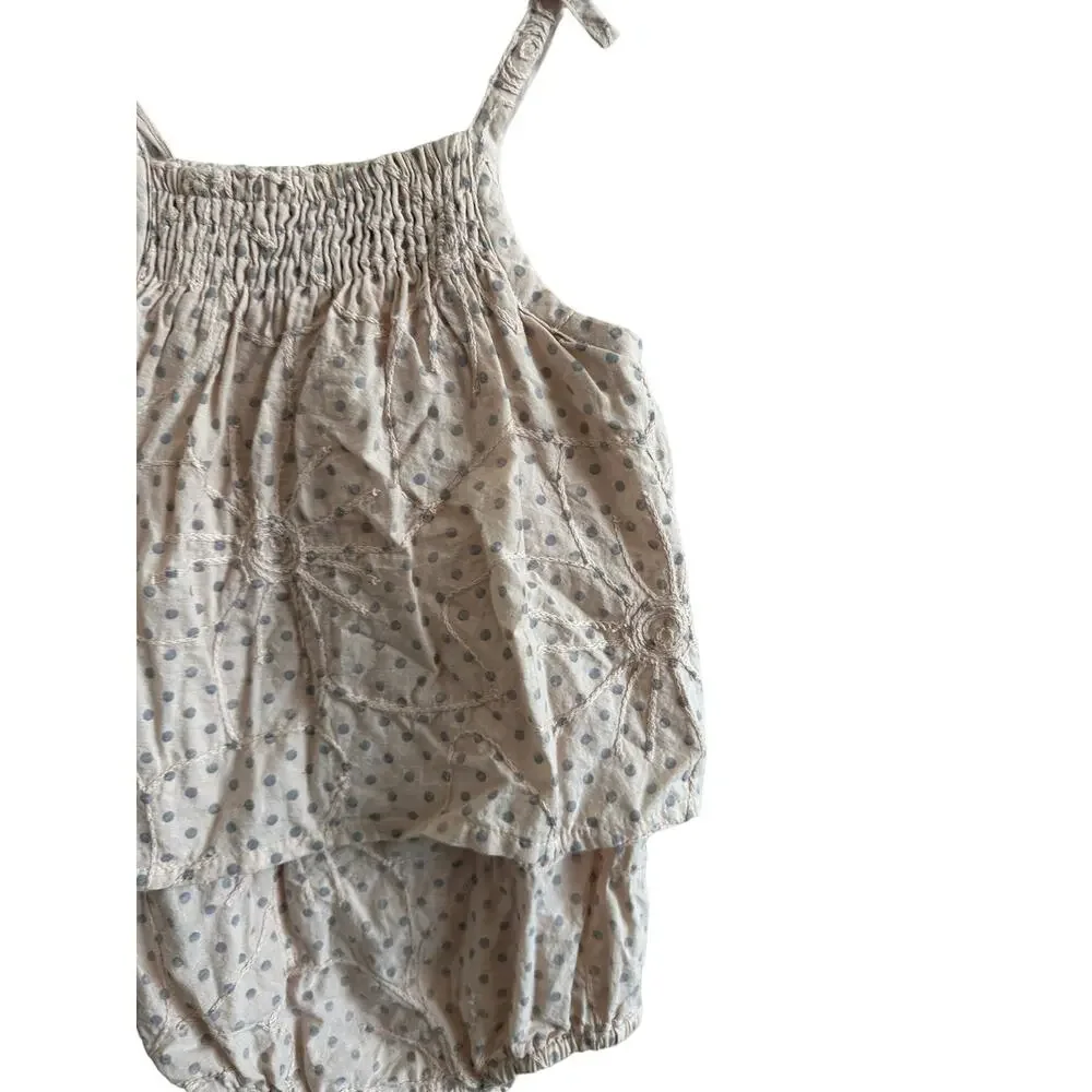 Piccino Piccina Girls 12M Pink and Gray Polka Dot Sleeveless Cotton One Piece